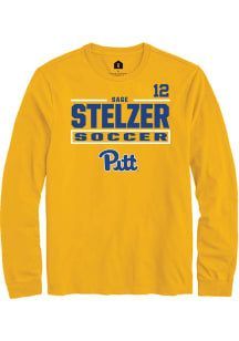 Sage Stelzer Mens Gold Pitt Panthers NIL Stacked Box Long Sleeve Player T Shirt