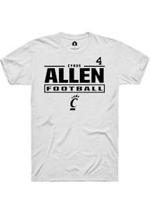 Cyrus Allen Cincinnati Bearcats White Football NIL Stacked Box Short Sleeve Player T Shirt