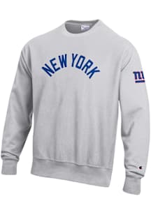 Champion New York Giants Mens Ash Arch Name Reverse Weave Long Sleeve Crew Sweatshirt