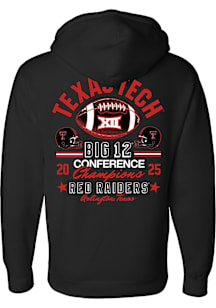 Texas Tech Red Raiders Mens Black 2025 Big 12 Football Champions Script Long Sleeve Hoodie