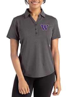 Womens Washington Huskies Black Cutter and Buck Forge Eco Polo Short Sleeve Polo Shirt