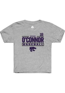 Keegan O'Connor Youth Grey K-State Wildcats NIL Stacked Box Short Sleeve Player T-Shirt
