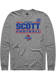 Dedaunte Scott Mens Graphite Tulsa Golden Hurricane NIL Stacked Box Long Sleeve Player T Shirt