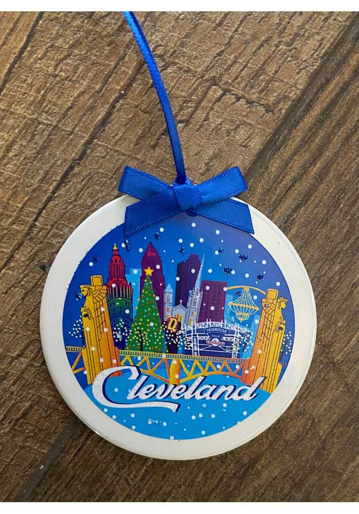 Cleveland Skyline Snowing Ornament