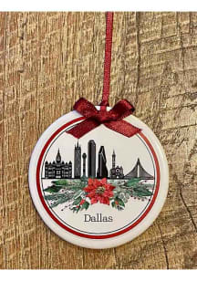 Dallas Ft Worth Skyline Poinsettia Ornament