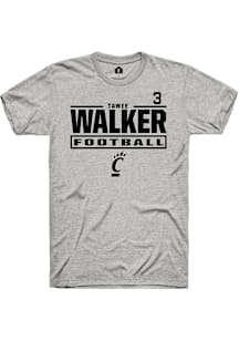 Tawee Walker Cincinnati Bearcats Ash Football NIL Stacked Box Short Sleeve Player T Shirt
