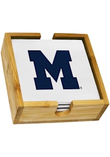 Michigan Wolverines Set in Wood Caddy Coaster - Navy Blue