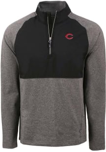 Cutter and Buck Cincinnati Reds Mens Black Adapt Eco Hybrid Long Sleeve Qtr Zip Pullover