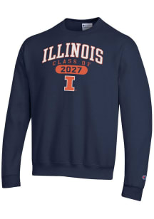 Mens Illinois Fighting Illini Navy Blue Champion Class of 2027 Powerblend Crew Sweatshirt