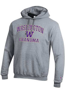 Champion Washington Huskies Mens Grey Grandma Powerblend Long Sleeve Hoodie