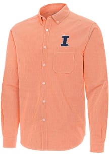 Mens Illinois Fighting Illini Orange Antigua Porter Long Sleeve Dress Shirt