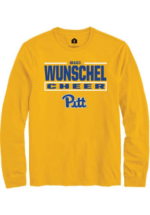 Madi Wunschel Mens Gold Pitt Panthers NIL Stacked Box Long Sleeve Player T Shirt