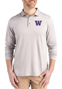 Mens Washington Huskies Grey Cutter and Buck Coastline Long Sleeve Polo Shirt