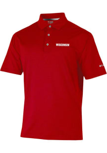 Mens Wisconsin Badgers Red Columbia Sand Tee Short Sleeve Polo Shirt