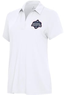 Antigua UConn Huskies Womens White 2025 Womens National Champions Era Short Sleeve Polo Shirt