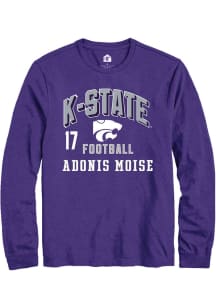 Adonis Moise Mens Purple K-State Wildcats NIL Arch Logo Long Sleeve Player T Shirt