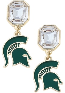 Rhinestone Logo Michigan State Spartans Womens Earrings - Green