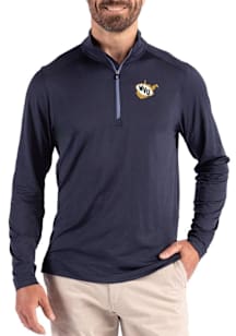 Cutter and Buck West Virginia Mountaineers Mens Navy Blue Vault Coastline Long Sleeve Qtr Zip Pull..
