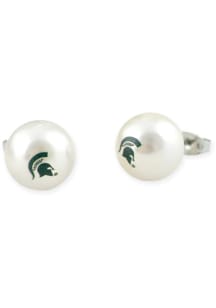 Pearl Stud Logo Michigan State Spartans Womens Earrings - Green