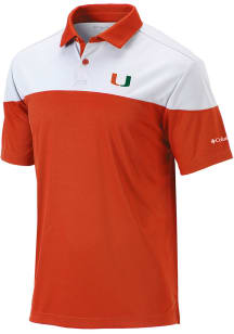 Columbia Miami Hurricanes Mens Orange Heat Seal Omni Wick Best Ball Short Sleeve Polo