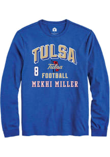 Mekhi Miller Mens Blue Tulsa Golden Hurricane NIL Arch Logo Long Sleeve Player T Shirt