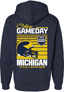 Something Inked Michigan Wolverines Mens Navy Blue College Gameday Collegiate Stripes Long Sleeve..