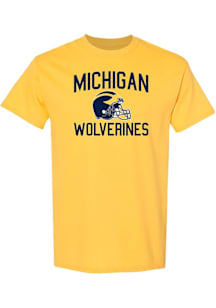 Michigan Wolverines Yellow Arch Name Helmet Short Sleeve T Shirt