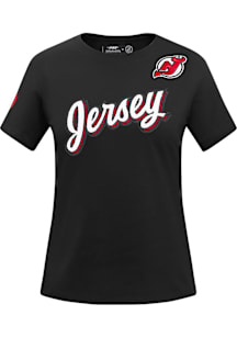 Pro Standard New Jersey Devils Womens Black Classic Chenille Short Sleeve T-Shirt