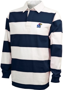 Kansas Jayhawks Navy Blue Rugby Stripe Long Sleeve Fashion T Shirt