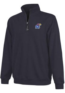 Kansas Jayhawks Mens Navy Blue Crosswind Fleece Long Sleeve 1/4 Zip Pullover