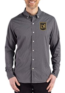 Cutter and Buck Los Angeles FC Mens Black Gingham LS Woven Long Sleeve Dress Shirt