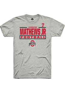 Jermaine Mathews Jr Rally Mens Ash Ohio State Buckeyes NIL Stacked Box Player T Shirt