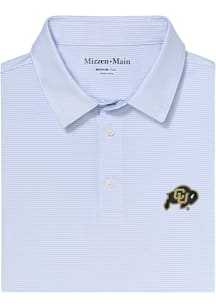 Mizzen+Main Colorado Buffaloes Mens Light Blue Versa Trim Stripe Short Sleeve Fashion Polo