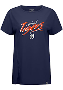 Levelwear Detroit Tigers Womens Navy Blue Influx Sizzle Short Sleeve T-Shirt