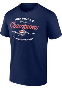 Oklahoma City Thunder Navy Blue 2025 FINALS CHAMPIONS PLAYOFF JUMP SHOT Short Sleeve T Shirt