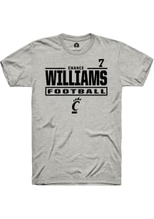 Chance Williams Rally Mens Ash Cincinnati Bearcats NIL Stacked Box Player T Shirt