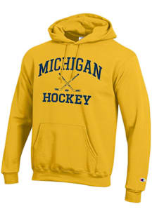 Champion Michigan Wolverines Mens Yellow Hockey Powerblend Long Sleeve Hoodie