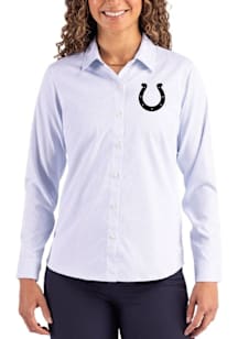 Cutter and Buck Indianapolis Colts Womens Mono Epic Confidence Pinstripe Long Sleeve Light Blue Dr..