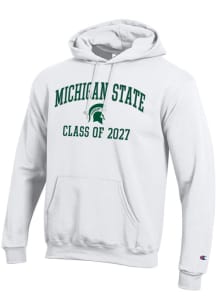 Mens Michigan State Spartans White Champion Font Class of 2027 Powerblend Hooded Sweatshirt