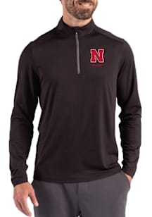 Cutter and Buck Nebraska Cornhuskers Mens Black Alumni Coastline Long Sleeve Qtr Zip Pullover