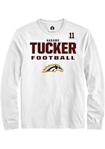 Nadame Tucker Western Michigan Broncos White Football NIL Stacked Box Long Sleeve Player T Shirt