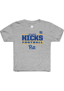 Cataurus Hicks Youth Grey Pitt Panthers NIL Stacked Box Short Sleeve Player T-Shirt