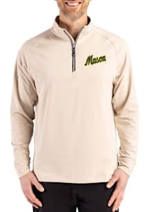 Cutter and Buck George Mason University Mens Brown Vault Adapt Eco Knit Long Sleeve Qtr Zip Pullov..
