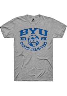 Summit Sportswear BYU Cougars Grey 2025 Big 12 Soccer Champions Short Sleeve T Shirt