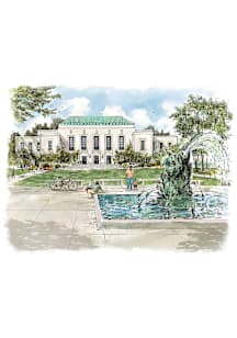 Ann Arbor Ingalls Mall & Fountain Illustration Postcard