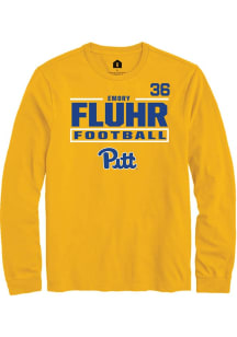 Emory Fluhr Mens Gold Pitt Panthers NIL Stacked Box Long Sleeve Player T Shirt
