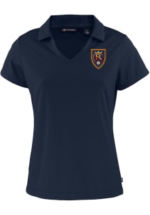 Cutter and Buck Real Salt Lake Womens Navy Blue Daybreak V Neck Short Sleeve Polo Shirt