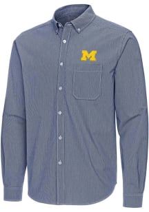 Mens Michigan Wolverines Navy Blue Antigua Porter Long Sleeve Dress Shirt