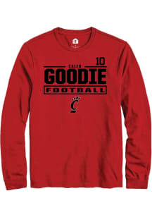 Caleb Goodie Mens Red Cincinnati Bearcats NIL Stacked Box Long Sleeve Player T Shirt