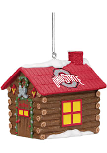Red Ohio State Buckeyes Resin Log Cabin Ornament